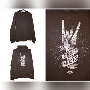 Devil Music Zip Distressed Paint Worn Grunge Work Hooded Hoodie Jacket